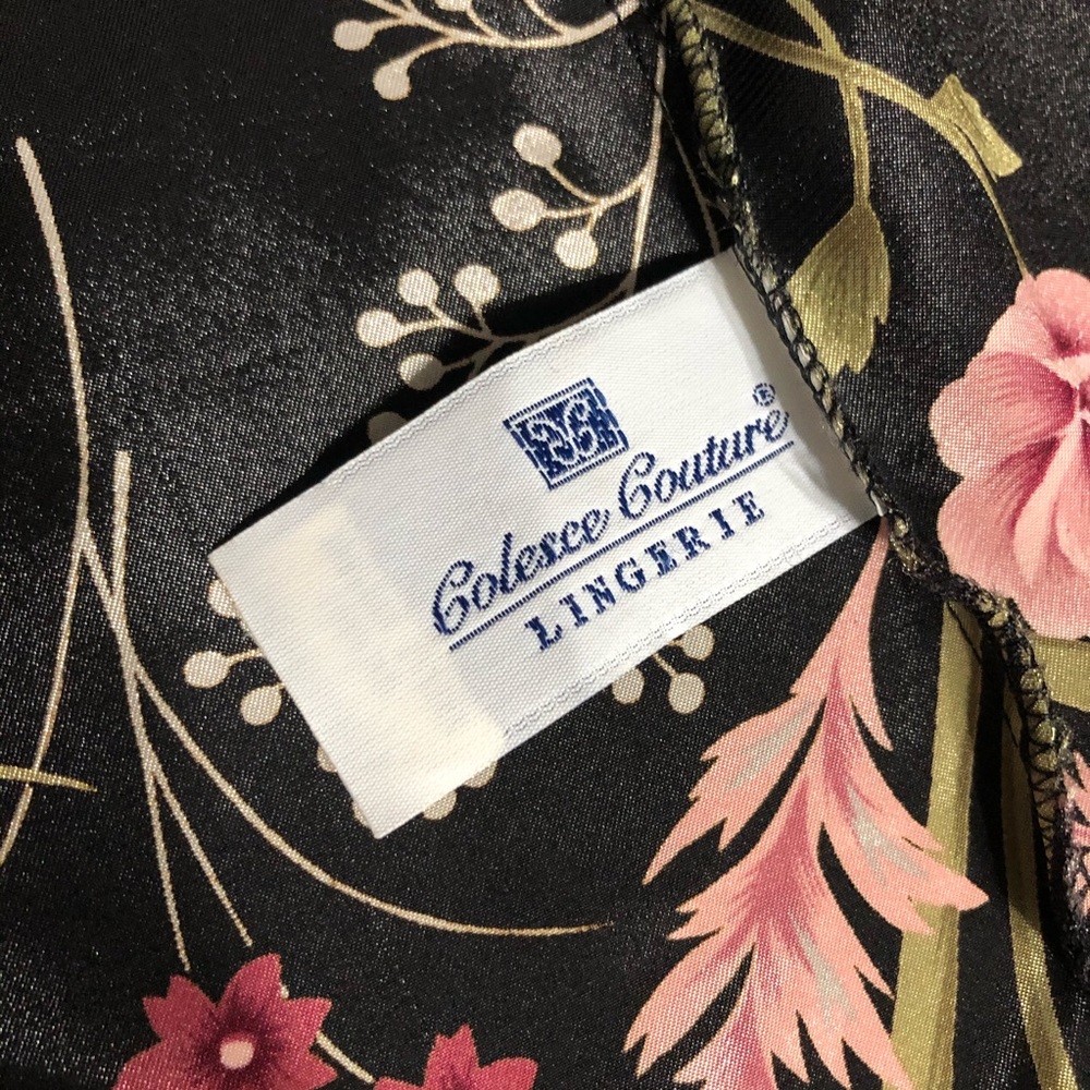 Vintage Colesce Couture Lingerie Robe Womens Size M Satin Roses Waist Tie Kimono - Picture 5 of 7